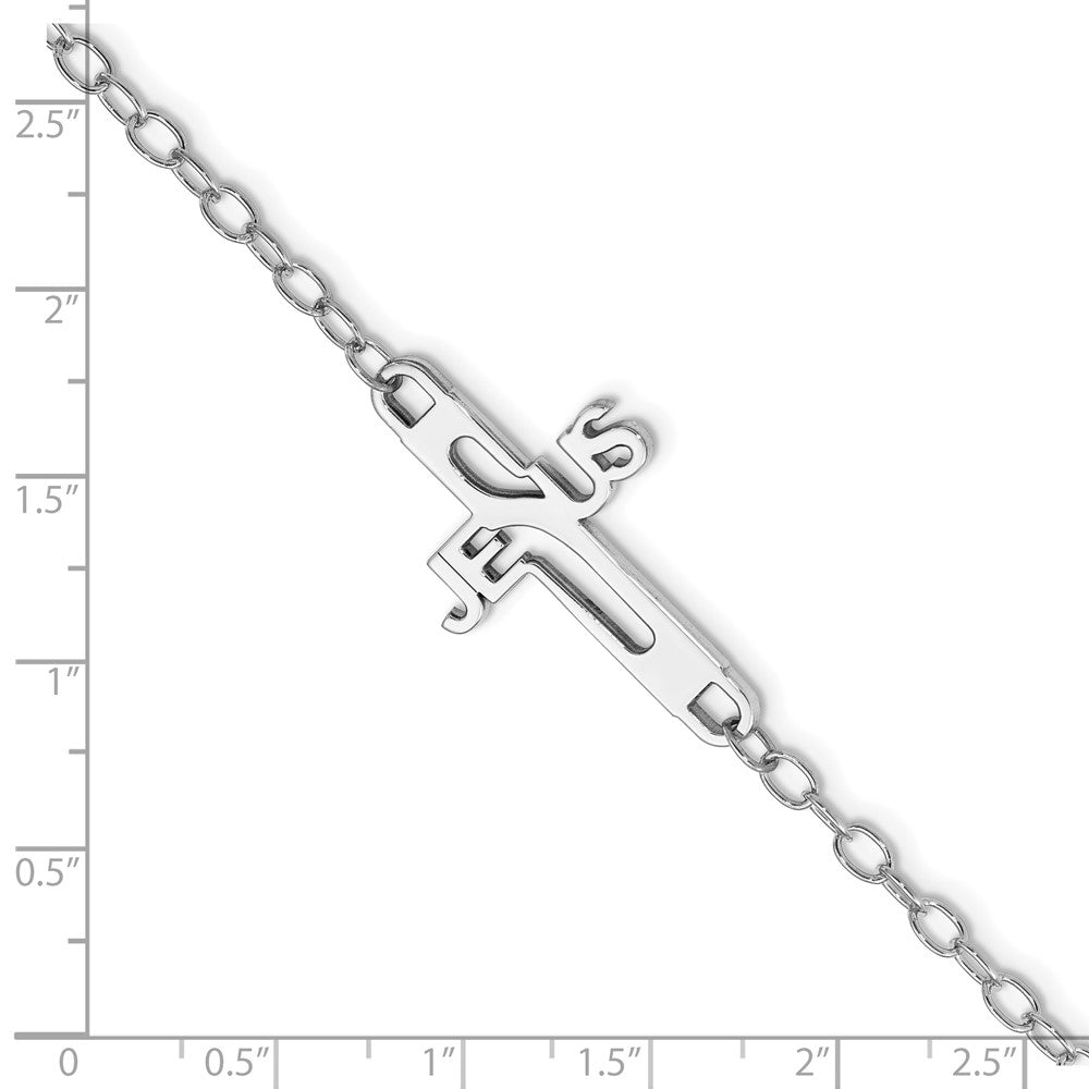 Sterling Silver Rhodium-plated Jesus Cross s 7.5in Bracelet