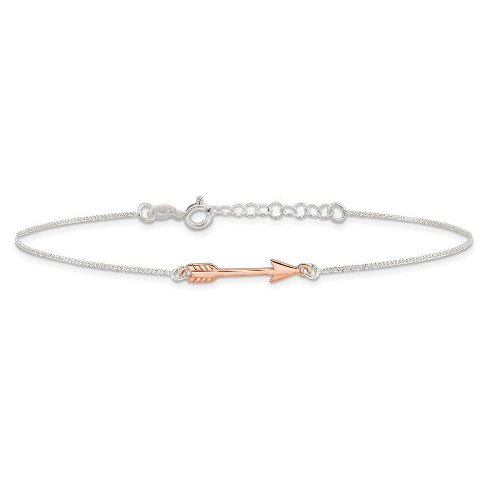 Sterling Silver with Rose-tone Polished Arrow 10in Plus 1in ext. Anklet