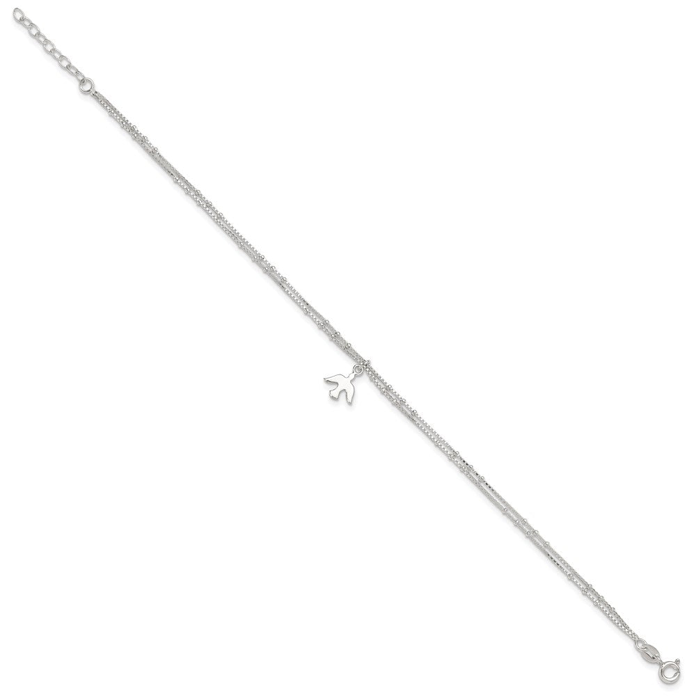 Sterling Silver Polished 2-Strand Dove 9in Plus1in Ext Anklet