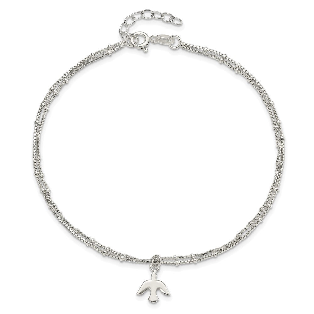 Sterling Silver Polished 2-Strand Dove 9in Plus1in Ext Anklet