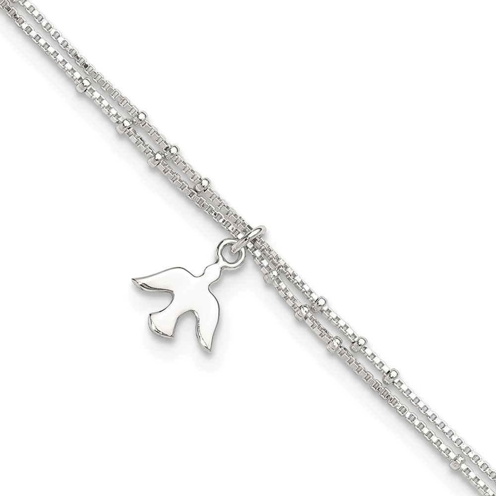 Sterling Silver Polished 2-Strand Dove 9in Plus1in Ext Anklet