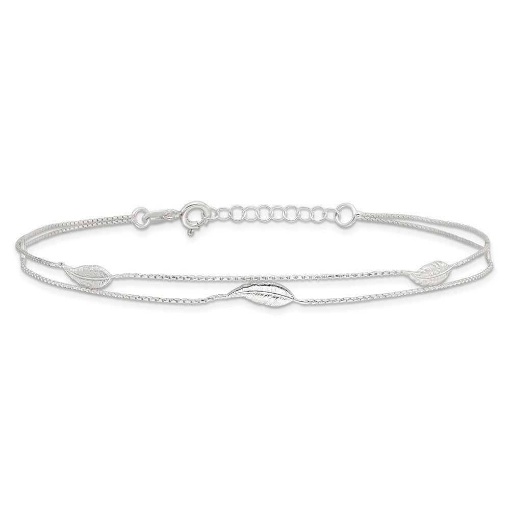 Sterling Silver Polished 2-Strand Feather 10in Plus 1in Ext Anklet