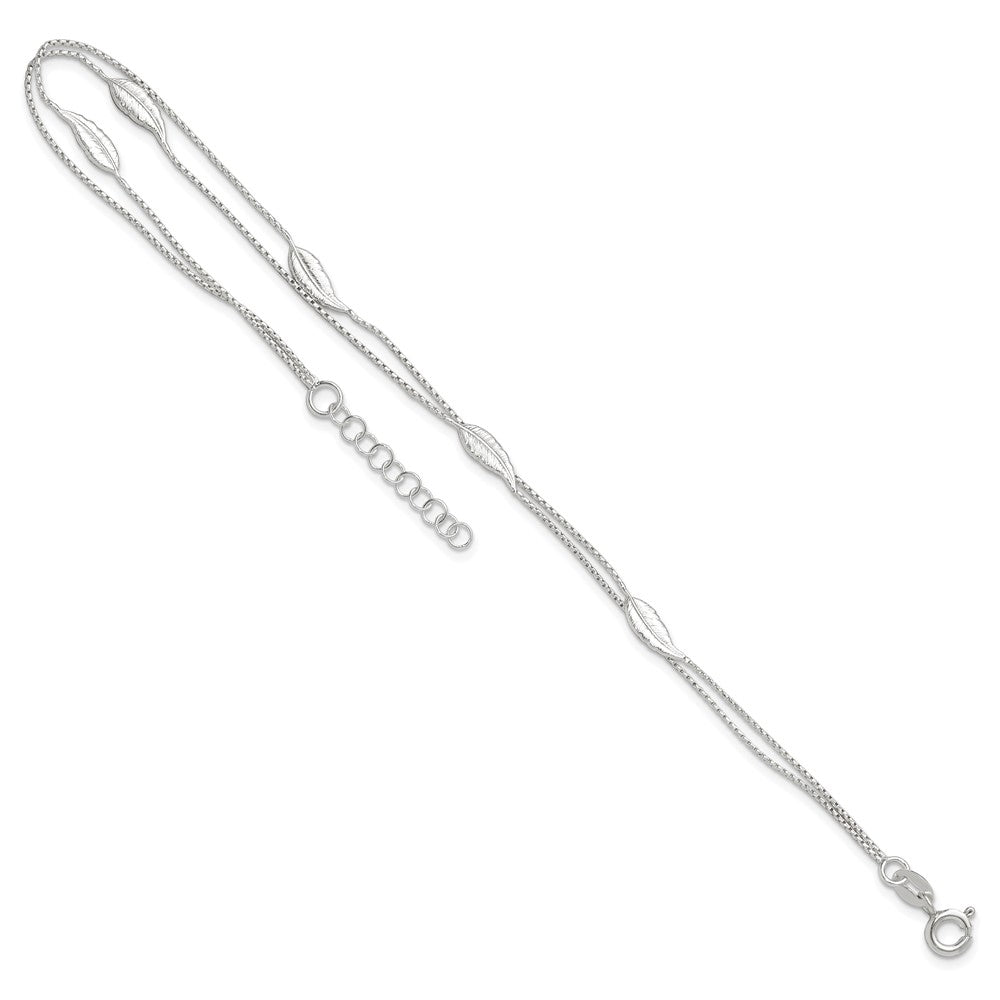 Sterling Silver Polished 2-Strand Feather 9in Plus 1in Ext Anklet