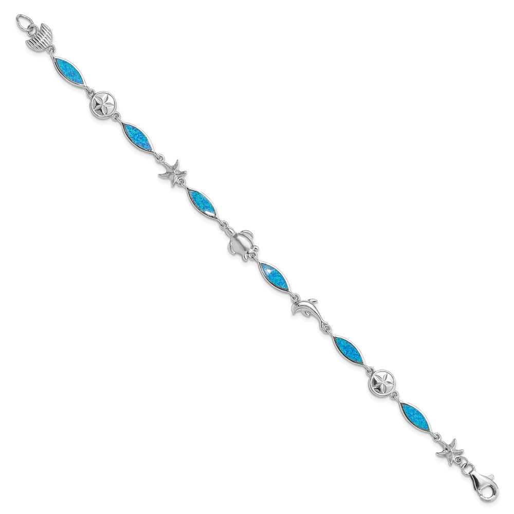 Sterling Silver Rhodium-plated Lab Created Opal 7 inch Bracelet