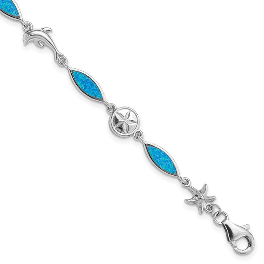 Sterling Silver Rhodium-plated Lab Created Opal 7 inch Bracelet