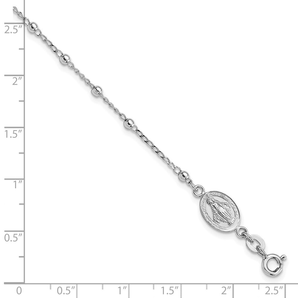 Sterling Silver Rhod-pltd Virgin Mary Medal/Cross w/1in ext. Bracelet