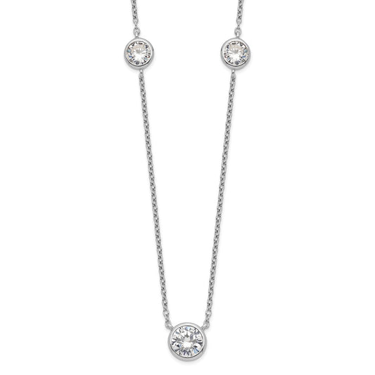Sterling Silver Rhodium-plated 3 Station CZ Necklace
