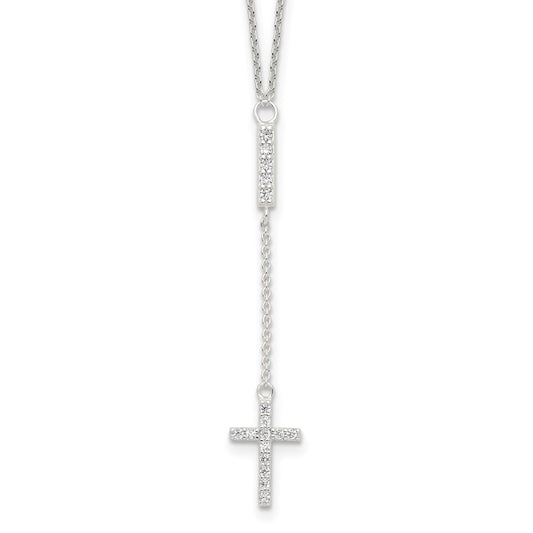 Sterling Silver CZ 16in Cross Necklace