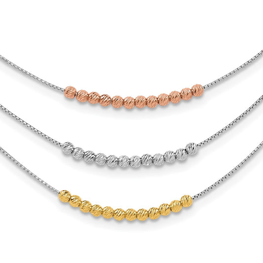 Sterling Silver Rhod-plated Diamond-cut Gold/Rose-tone 3 Strand Necklace