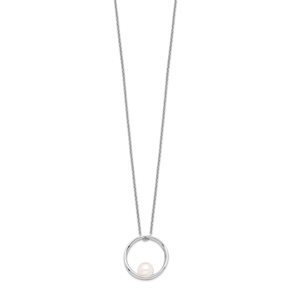Sterling Silver Rhodium-plated 7-8mm White Round Freshwater Cultured Pearl 18 inch Necklace
