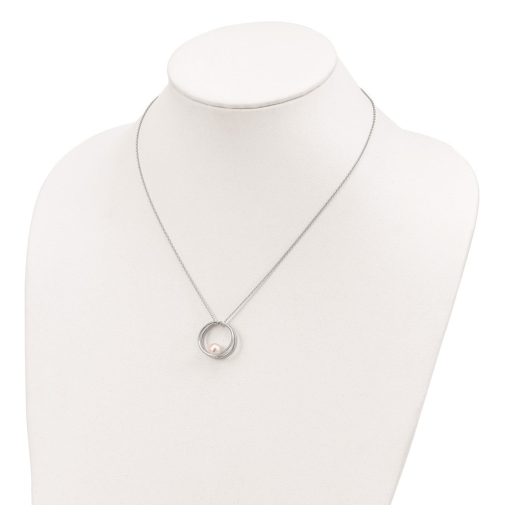 Sterling Silver Rhodium-plated 7-8mm White Round Freshwater Cultured Pearl 18 inch Necklace