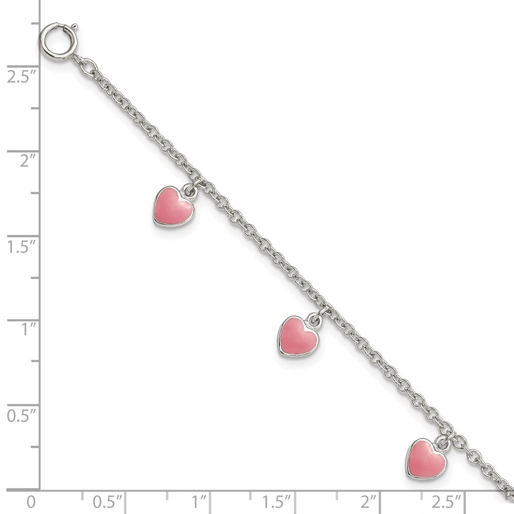 Sterling Silver Rhod-pltd Enamel Hearts 5.5in w/.5in ext Bracelet