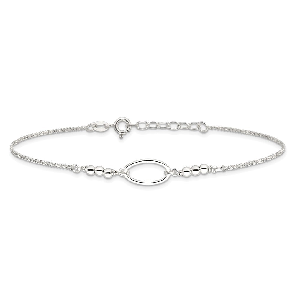 Sterling Silver Oval and Beaded 10in Plus 1in ext. Anklet