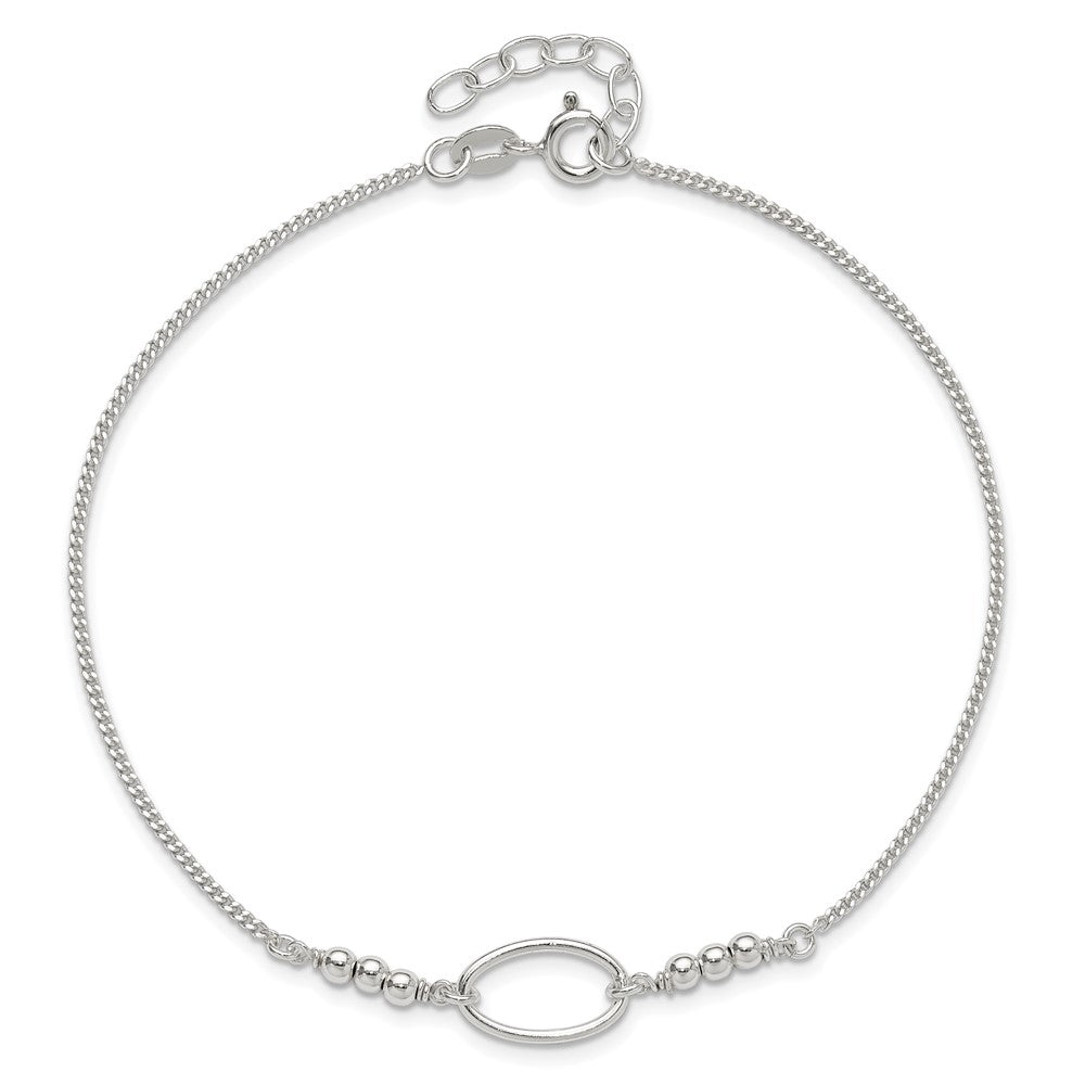Sterling Silver Oval and Beaded 10in Plus 1in ext. Anklet