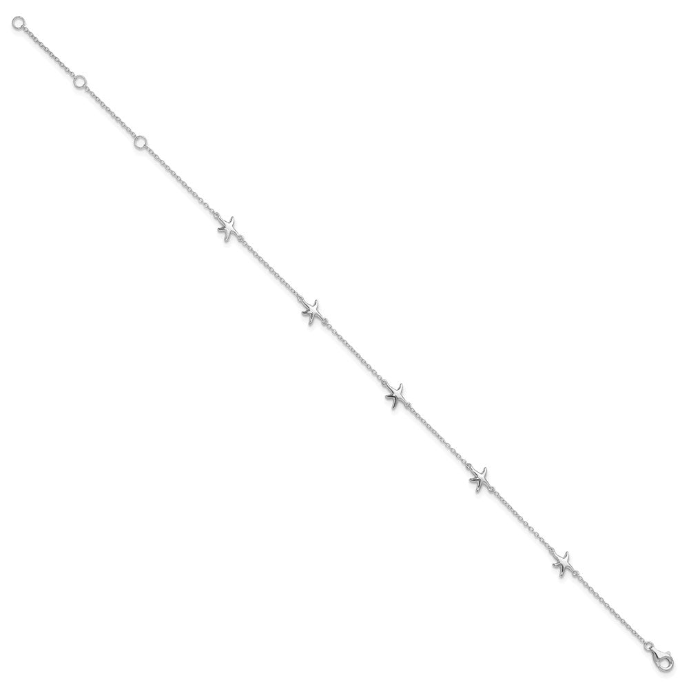 Sterling Silver Rhodium-plated Starfish 9 inch with a 2 inch extention Anklet