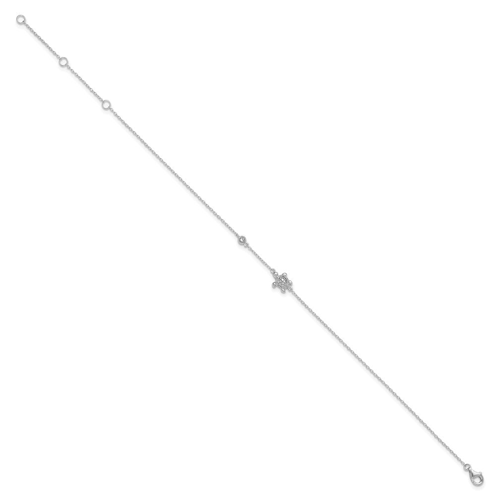 Sterling Silver Rhodium-plated Polished CZ Turtle 9 inch with a 2 inch extention Anklet