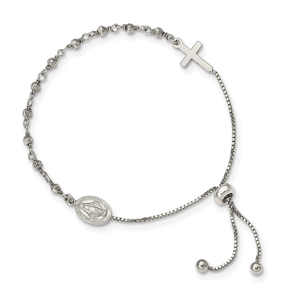 Sterling Silver Virgin Mary Medal Adjustable Bracelet