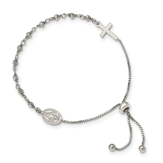 Sterling Silver Virgin Mary Medal Adjustable Bracelet