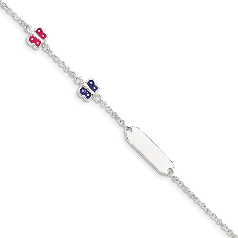 Sterling Silver Enamel Butterfly w/ 1in ext ID Bracelet