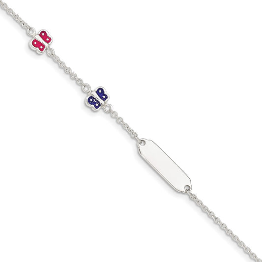 Sterling Silver Enamel Butterfly w/ 1in ext ID Bracelet