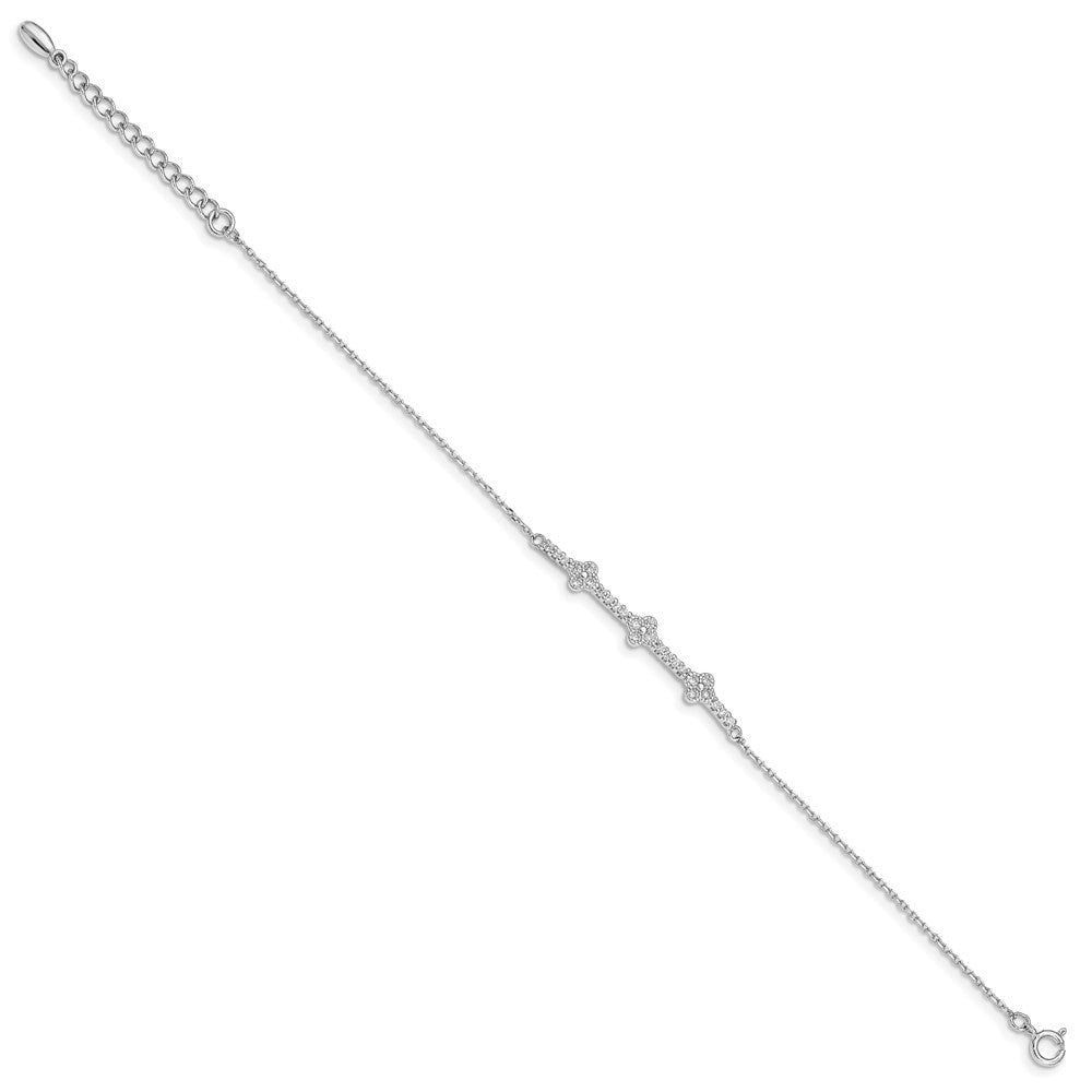 Sterling Silver Rhodium Plated CZ w/ 1.25in ext. Bracelet
