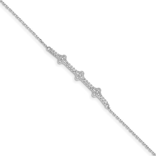 Sterling Silver Rhodium Plated CZ w/ 1.25in ext. Bracelet