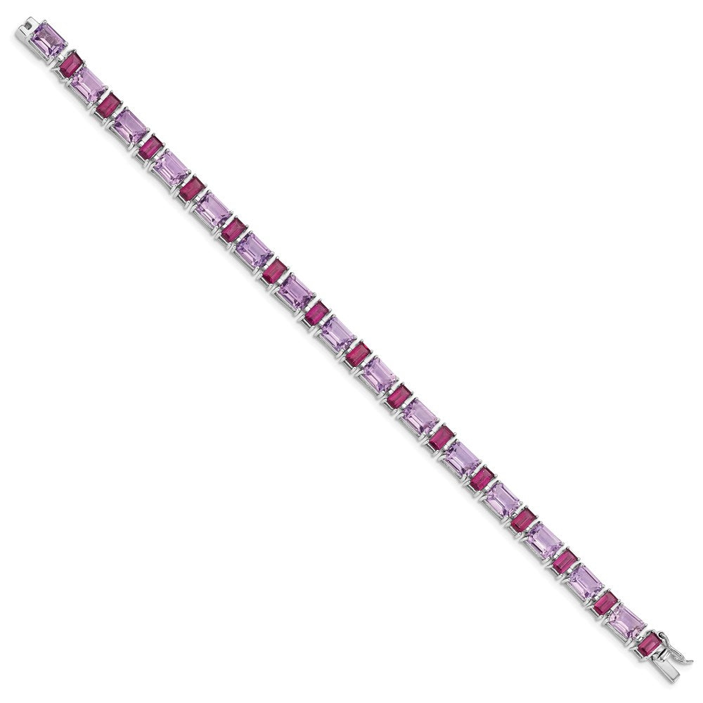 Sterling Silver Rhodium-plated Amethyst and Rhodolite Bracelet