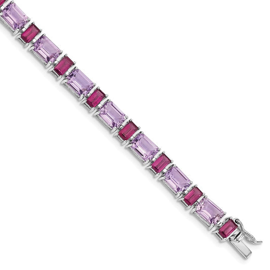 Sterling Silver Rhodium-plated Amethyst and Rhodolite Bracelet