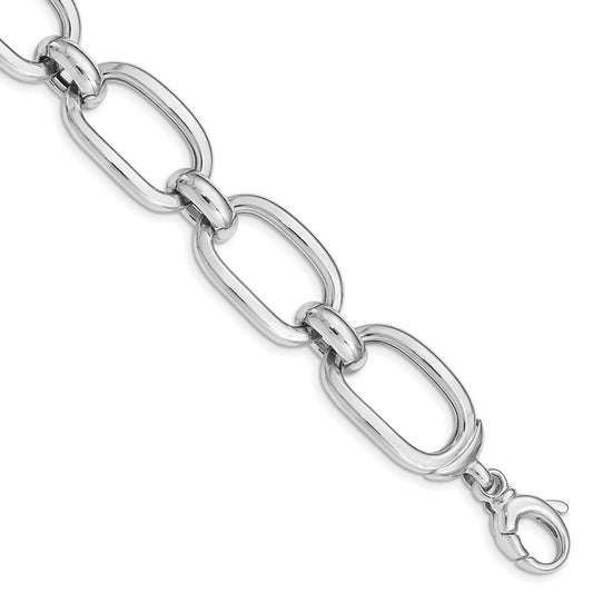 Sterling Silver Rhodium Plated Polished Wide Link Bracelet