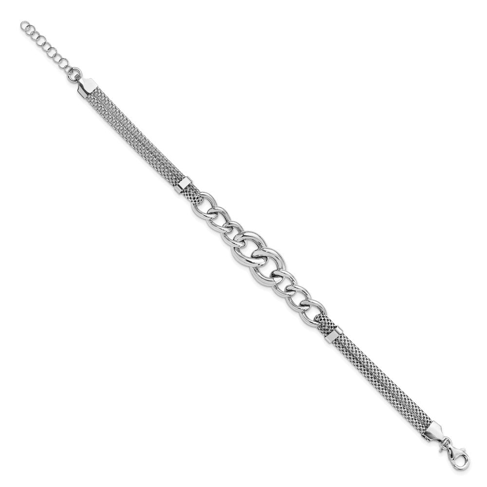 Sterling Silver Rhodium-plated Fancy Chain w/1in Ext. 2-strand Bracelet