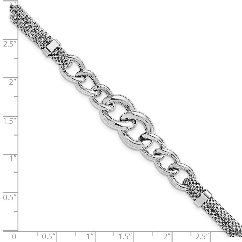 Sterling Silver Rhodium-plated Fancy Chain w/1in Ext. 2-strand Bracelet