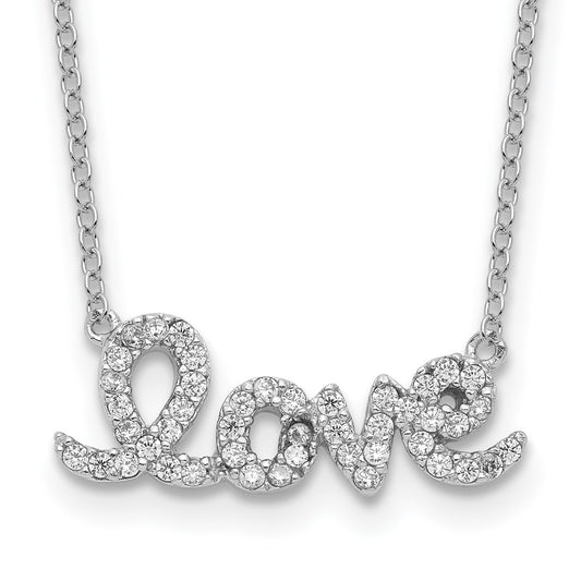 Sterling Silver Rhodium-plated CZ LOVE w/1in ext Necklace
