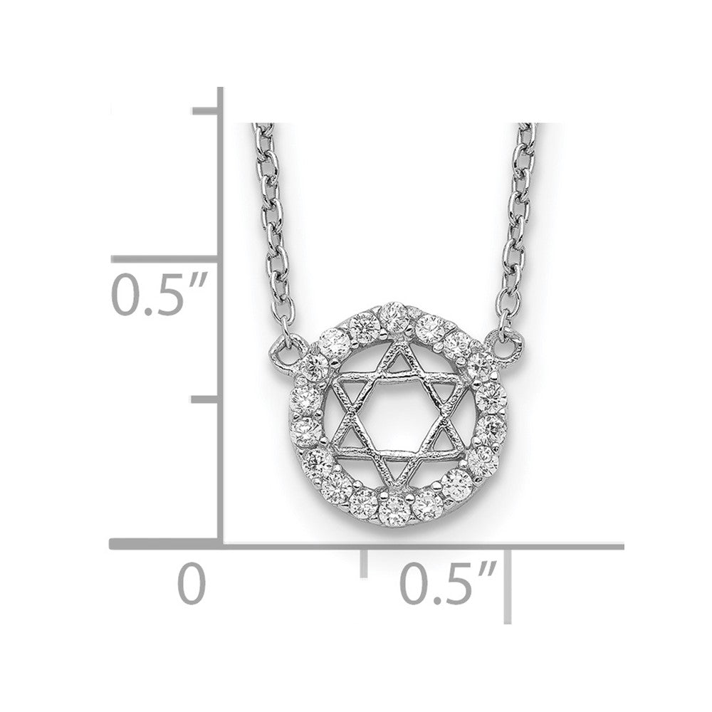 Sterling Silver Rhodium-plated CZ Star of David w/ 2in ext. Necklace