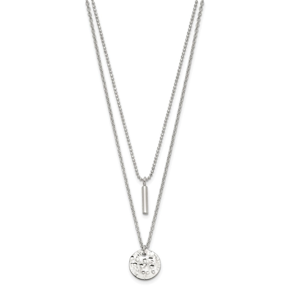 Sterling Silver 2-Strand Hammered Circle and Bar Necklace