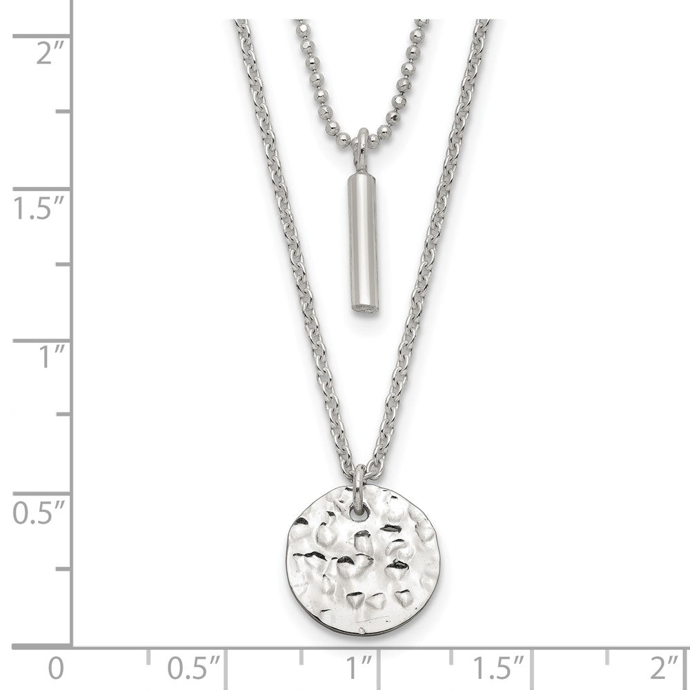 Sterling Silver 2-Strand Hammered Circle and Bar Necklace