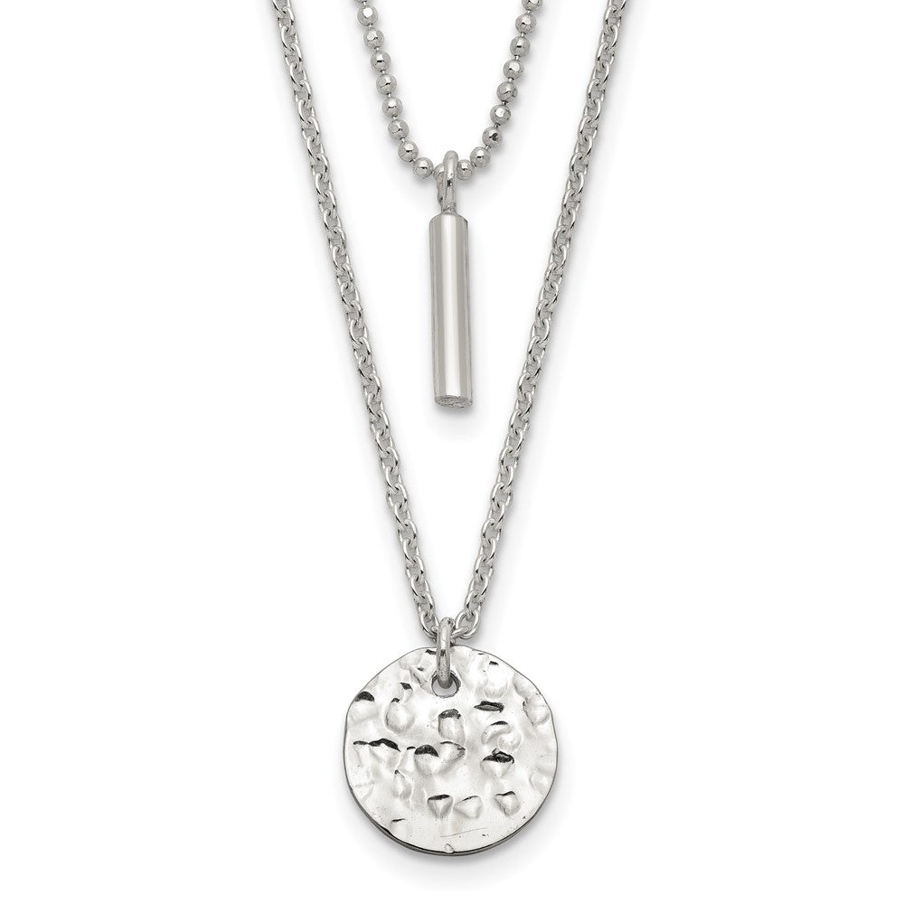 Sterling Silver 2-Strand Hammered Circle and Bar Necklace