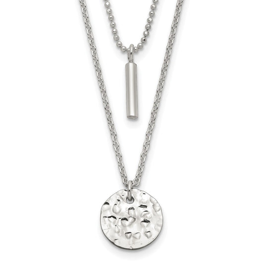 Sterling Silver 2-Strand Hammered Circle and Bar Necklace