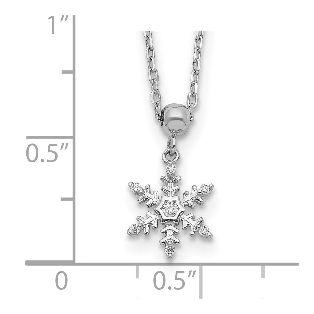 Sterling Silver RH-plated Polished CZ Snowflake w/2in Ext. Necklace