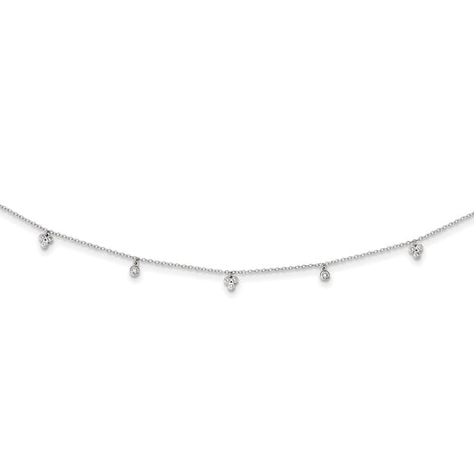 Sterling Silver Rhodium-plated CZ 12.5in w/2in ext Choker Necklace