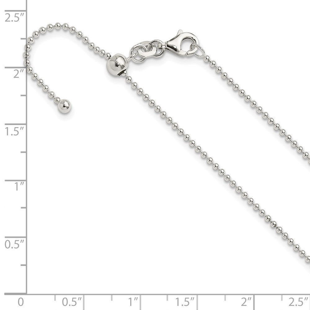 Sterling Silver Polished Beaded Adjustable Necklace