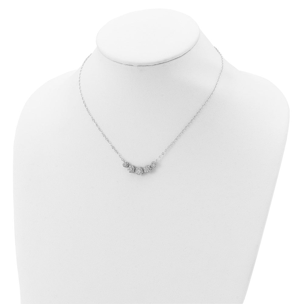 Sterling Silver Rhodium-plated 5-CZ Circles w/2in. Ext. Necklace