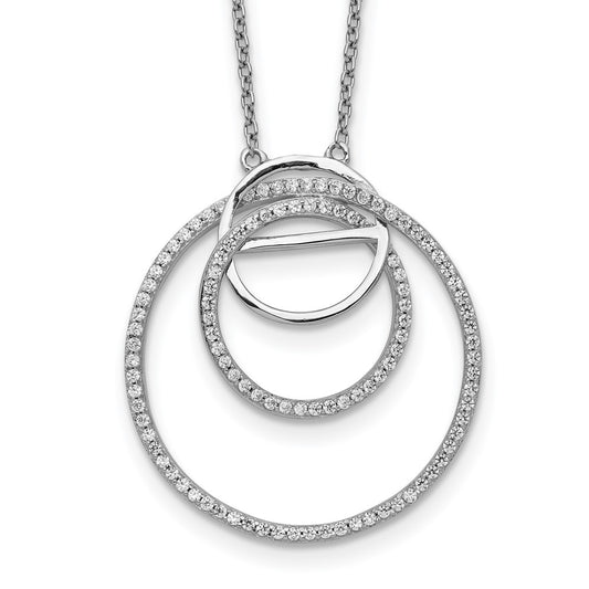 Sterling Silver Rhodium-plated CZ Loop Circles w/2 in. Ext. Necklace