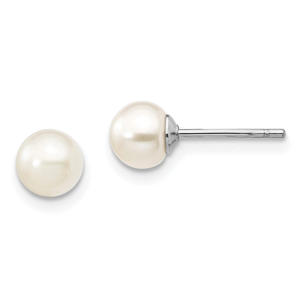 Sterling Silver Madi K Rhodium-plated 5-6mm White Semi-Round Freshwater Cultured Pearl 12 inch Necklace, 4 inch Bracelet & Post Earrings Set
