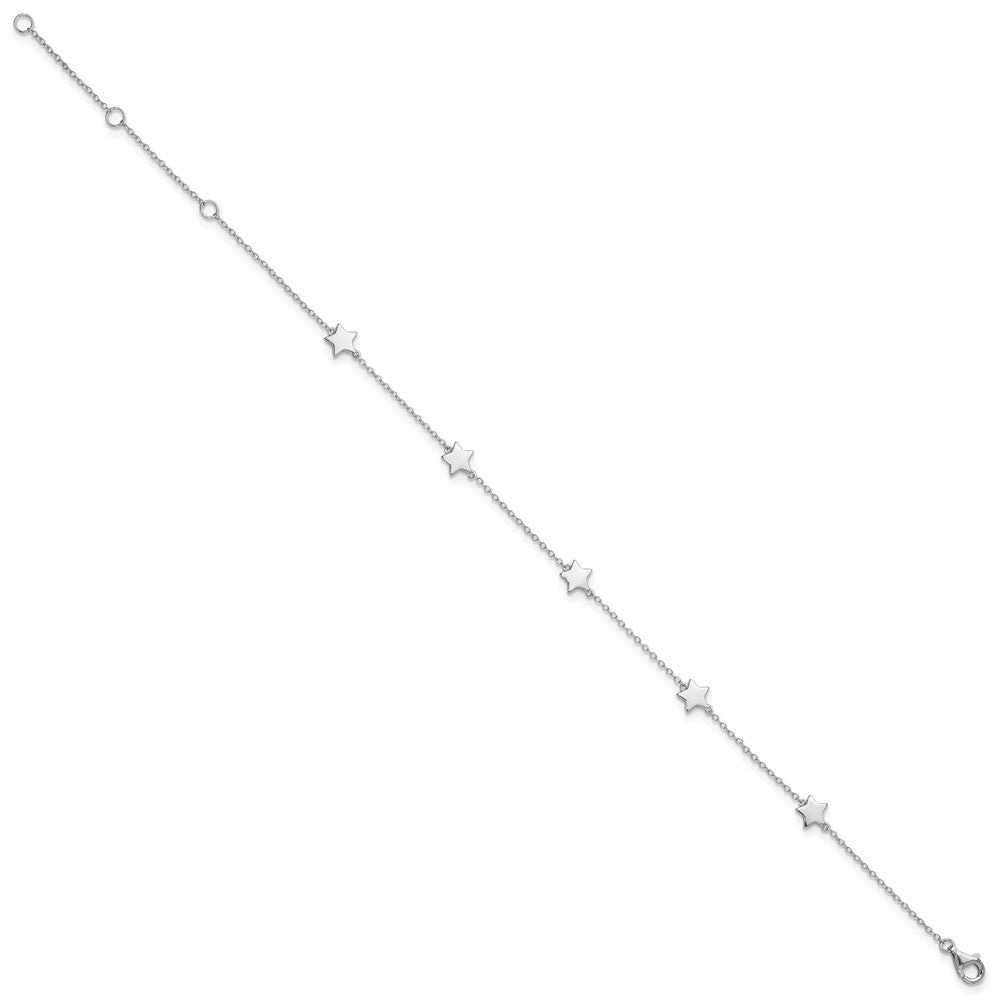 Sterling Silver Rhodium-Plated Stationed Star with 2in Ext. Anklet