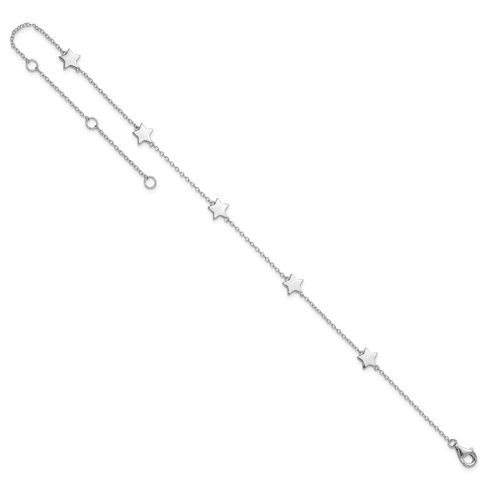 Sterling Silver Rhodium-Plated Stationed Star with 2in Ext. Anklet
