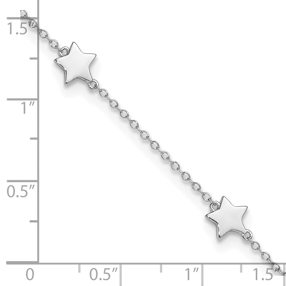 Sterling Silver Rhodium-Plated Stationed Star with 2in Ext. Anklet