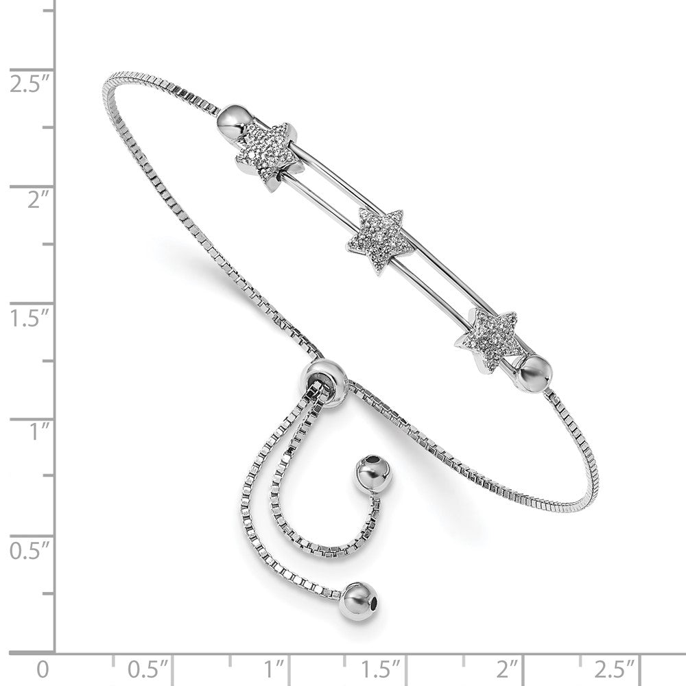 Sterling Silver Rhodium Plated CZ Adjustable Star Bracelet