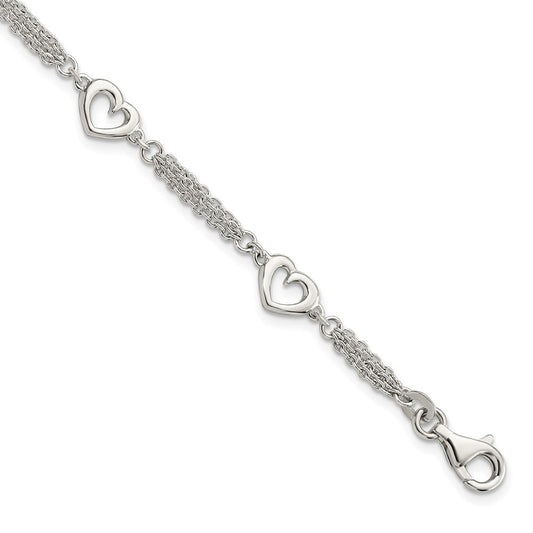 Sterling Silver Polished Hearts 7.5in w/1.0 in ext Bracelet
