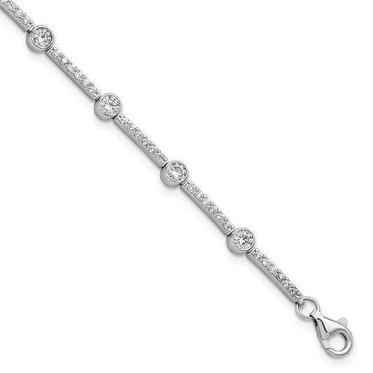 Sterling Silver Rhodium-plated Polished CZ 7 inch w/1.5in ext. Bracelet
