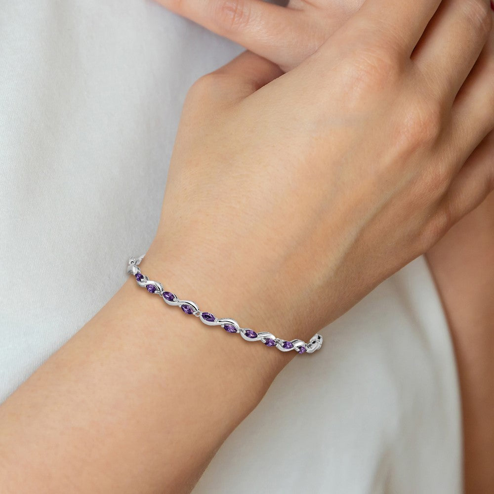 Sterling Silver Rhodium plated Purple CZ Bracelet